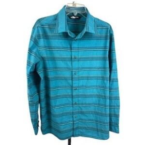 The North Face Men's Size Large Teal Stripe Long Sleeve Button Casual Shirt Top